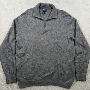 Daniel Hechter Sweater Mens XL Grey 100% 2 Ply Cashmere 1/4 Zip Pullover Soft